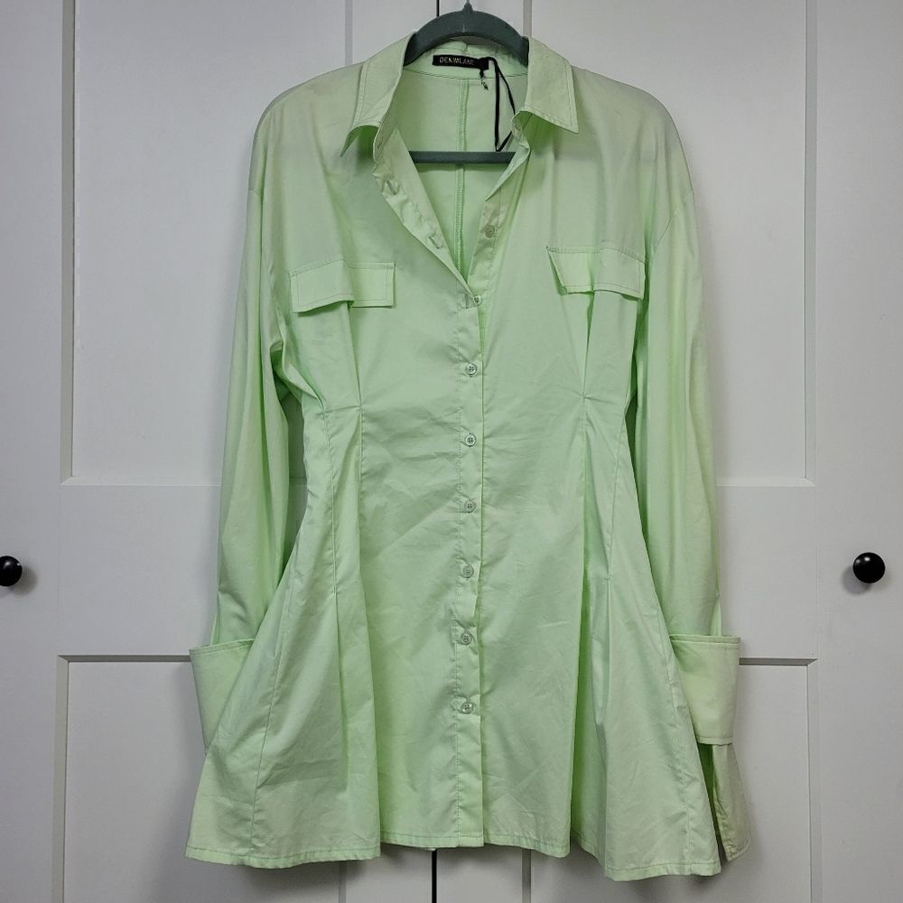 Denimland cinched mini shirt dress, small - Picture 3 of 12